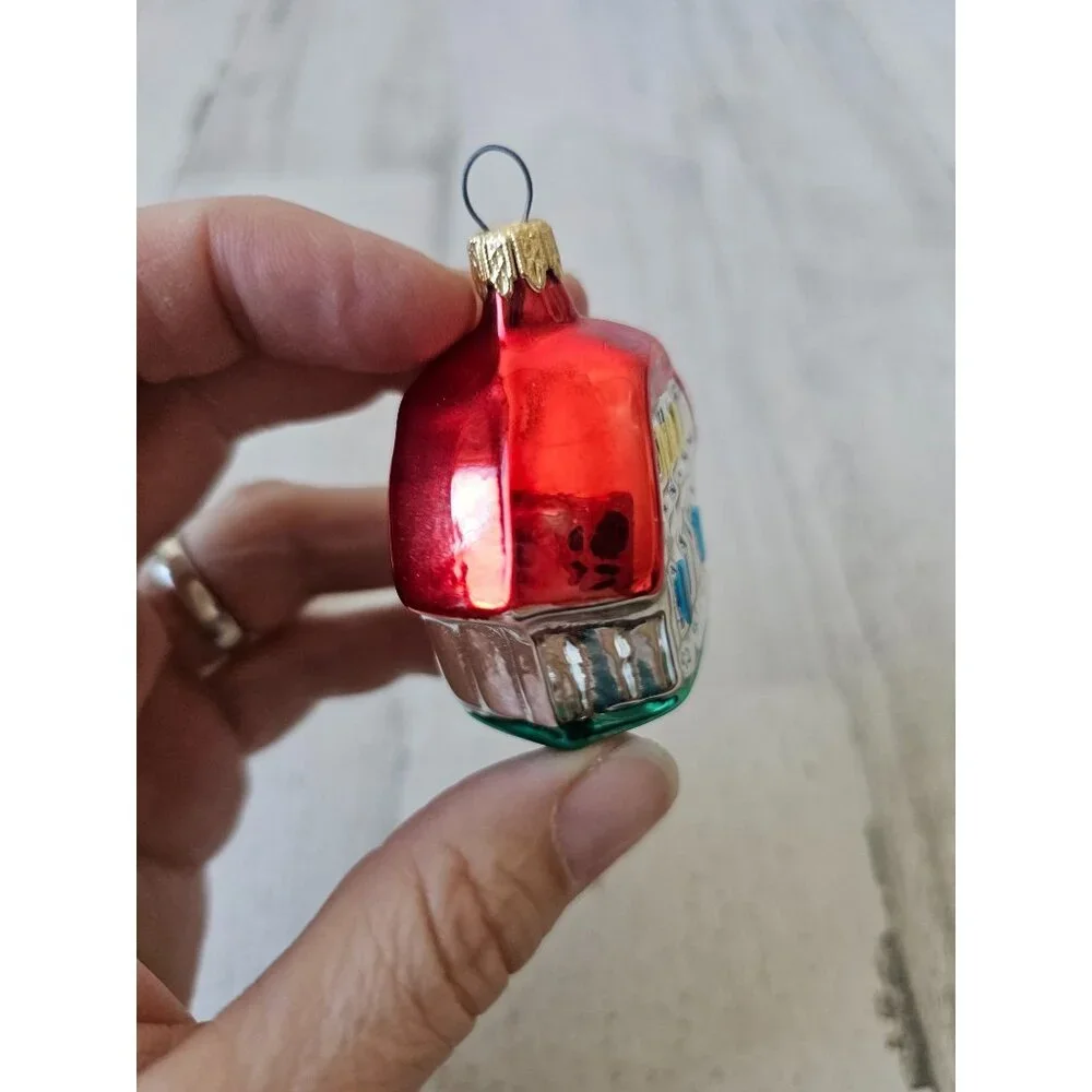 Vintage‎ Mercury glass house spiral red green mini ornament set Xmas tree